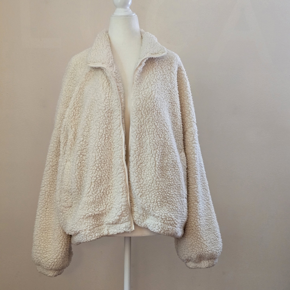 Wishlist Women's S/M White Sherpa Zip Up Teddy Jacket